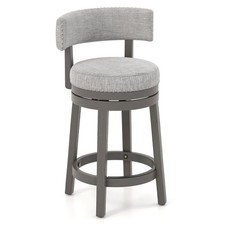 Upholstered Swivel Bar Stool Wooden Counter Height Kitchen Chair w/ Back Grey