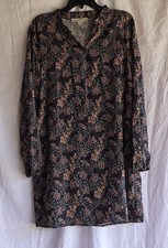 LOFT Women's Black Floral Split Neck Long-sleeve  Dress - Sz S