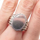 925 Sterling Silver Antique Art Deco Ribbed Signet Ring Size 10.25
