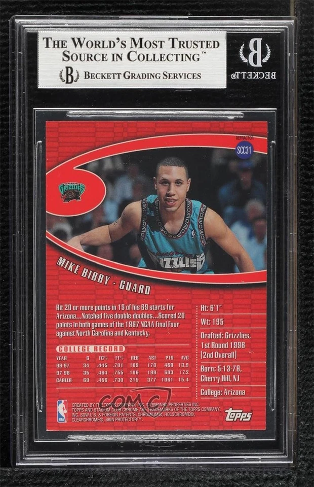 BAS 1998 Topps Stadium Club Chrome Refractor Mike Bibby BGS Authentic Rookie RC - Image 2 of 2