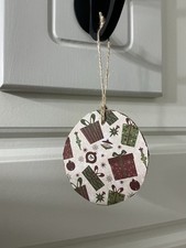 Handmade Rustic Farmhouse Wooden Christmas Ornament With Multi Present Pattern