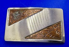 Flower Leaf Etched Floral Two Tone Western Vintage Blank Ribbon Belt Buckle