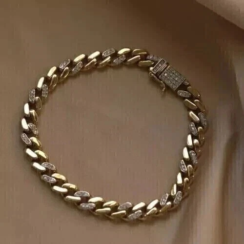 Women's Cuban link Bracelet 4 ct Round Tested Moissanite 14k Yellow Gold Plated - Image 4 of 4