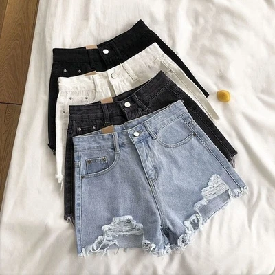 Short été femme taille haute déchiré motif pompon détail bleu taille S - Photo 1/4
