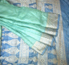 BVH WEARABLE PURE SILK Sari Saree 5yd 23FEB102111 X17 E711 PC Green Blue  ABCKB