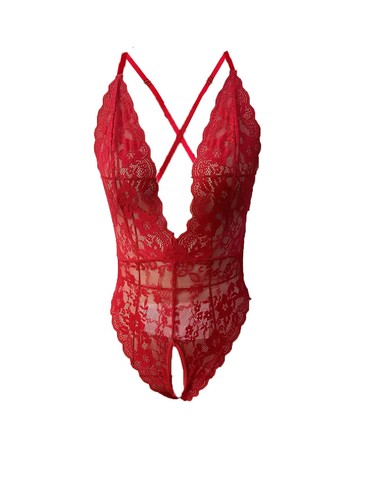 Red Sexy Women's Lingerie Babydoll Crothcless Underwear Lace One Piece Bodysuit♡ - Picture 8 of 16