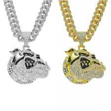 Hip Hop Iced Big Bulldog Pendant Necklace 13mm Miami Cuban Chain CZ Mens Jewelry