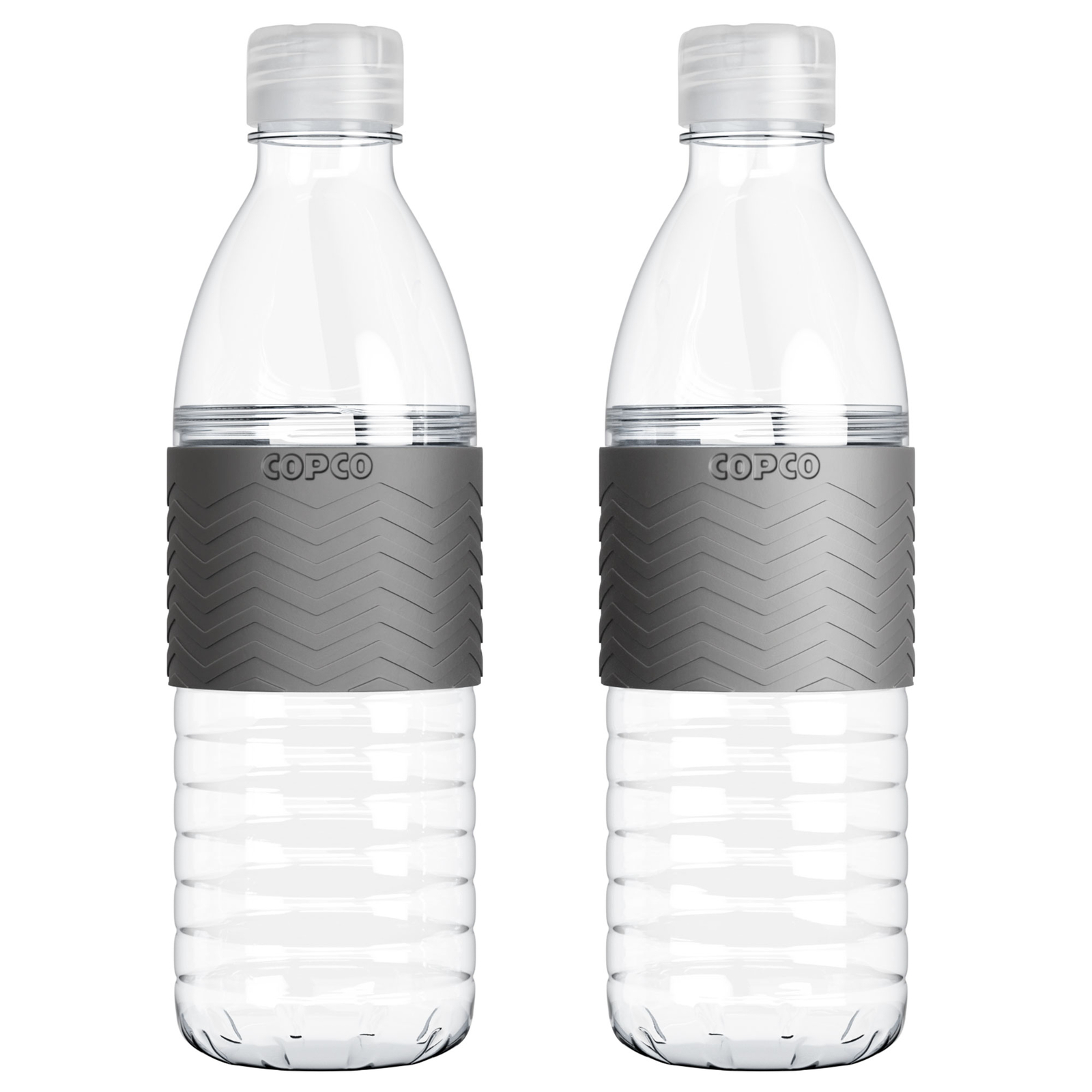 Copco Water Bottles, Set of 2 BPA Free Plastic, Non-Slip Sleeve, 16 Oz - Gray