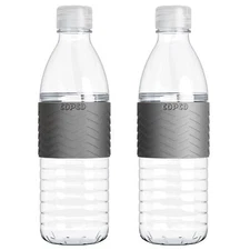 Copco Water Bottles, Set of 2 BPA Free Plastic, Non-Slip Sleeve, 16 Oz - Gray