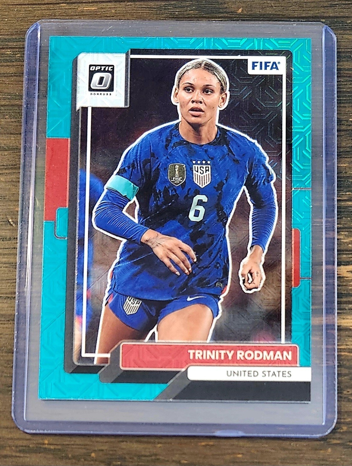 2022-23 Panini Donruss Optic FIFA Trinity Rodman Aqua Mojo Prizm #/49 USWNT