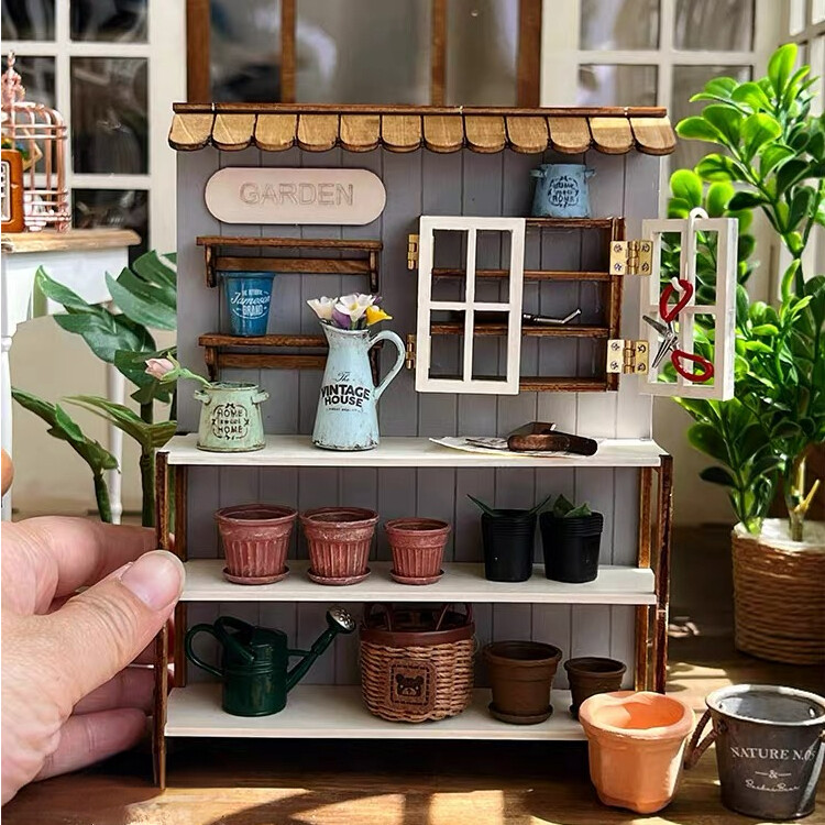 DIY Miniature 1:12 Scale 1/6 Dollhouse Garden Storage Rack Cabinet Kit ...