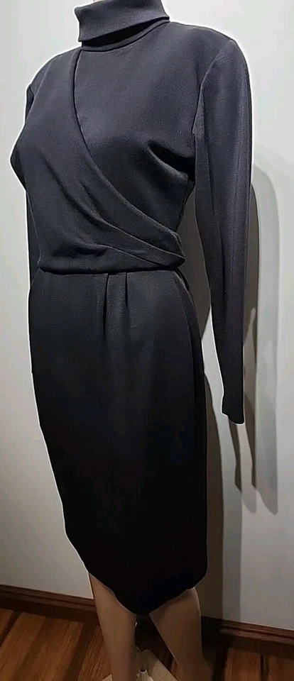 Vtg Christian Dior  Black Wool Turtleneck Sheath Dress Long Sleeve Size IT 42/8 - Image 3 of 4