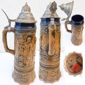 Chope A Biere Barbotine A Couvercle Gerz W Germany Boite A Musique Swiss Movment Ebay