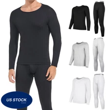 Men Thermal Underwear Set Long Sleeve Tops Long Johns Base Layer Fleece Lined US