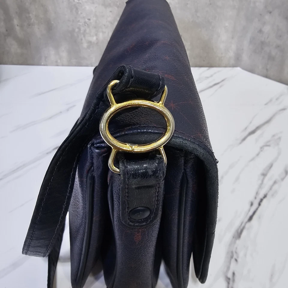 Винтажный Trussardi Италии темно-синий кожаный сумка через плечо красный логотип узор сумочка - Изображение 4 из 4