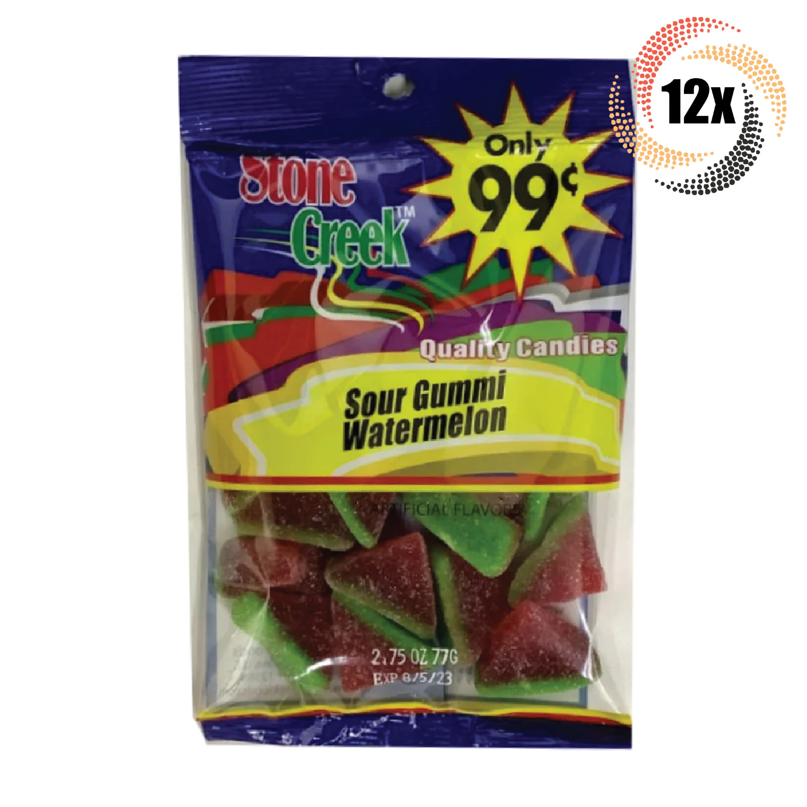 12 пакетиков качественных конфет Stone Creek Sour Gummi с арбузным вкусом и кусочками кислого мармелада | 2,75 унции