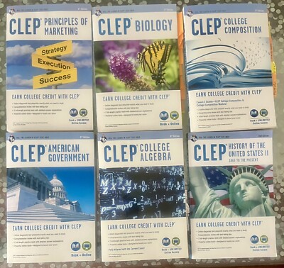 REA CLEP Guide Lot: Biology, US II, Algebra, Composition, Marketing, Government