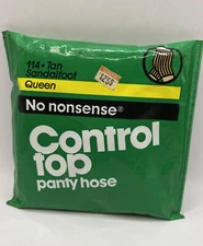 No Nonsense 1984 Control Top Nylon Pantyhose Sandalfoot  Tan Size Queen #114
