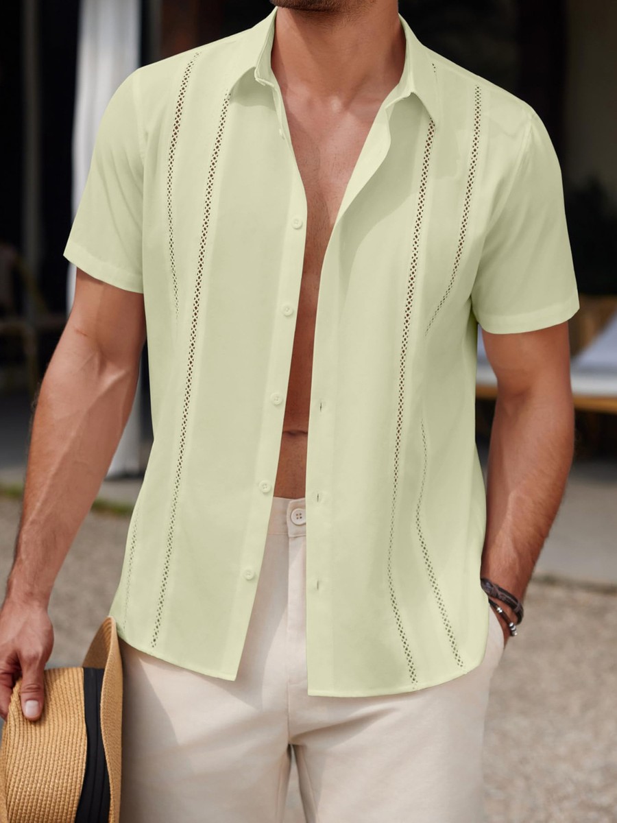 Men's Button Down Shirts Casual Short Sleeve Dress Shirts Summer Beach  Shirts | eBay