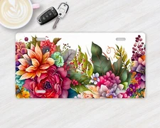 Floral Border Aluminum Front License Plate Car Accessory Vanity Plate Tag