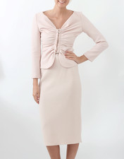 3790 New Oscar de la Renta Virgin Wool Crepe SUIT JACKET SKIRT Bisque Pink 2 4