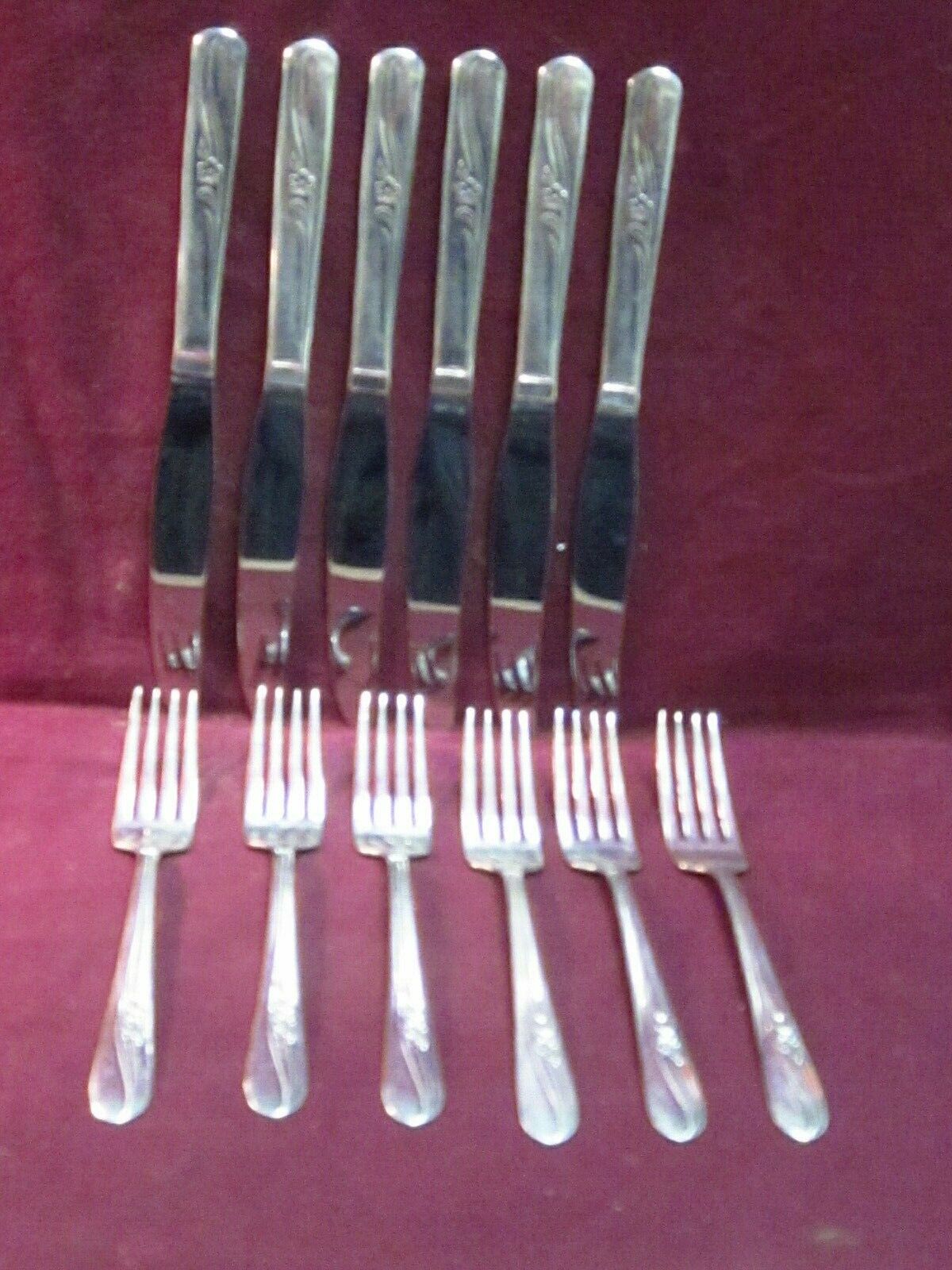 18pc Holmes & Tuttle Silverplate 1940 Meadow Flower  6 knives 6 forks 2 soups + 