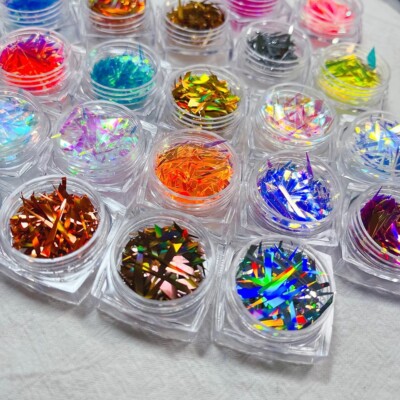 7pcs Broken Glass Line Nail Art Glitter Premium Mirror Flakes Christmas decor uk