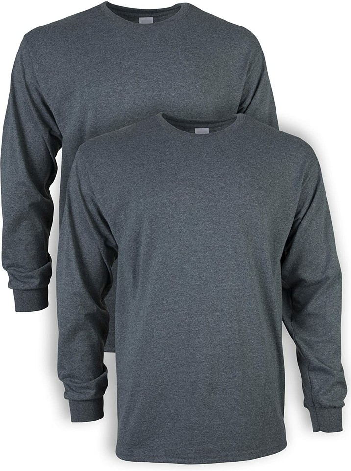 Gildan Men's Ultra Cotton Long Sleeve T-Shirt 2-Pack - Grey, Large, 90% Cotton 10% Polyester Blend