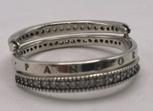 PANDORA Sterling Silver Flipping Hearts Logo Reversible Ring Size 56 US 7.5 - Picture 8 of 13