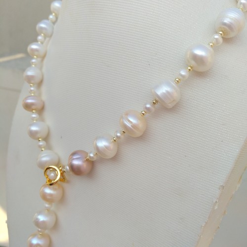 22" Popular Big & Small Akoya White Multicolor Baroque Pearl Necklace 14k Gold P - Picture 6 of 6