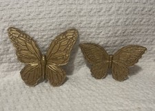Pair VTG Set Of 2 Homco Gold Butterflies - Made In USA - Wall Plaques - 1971