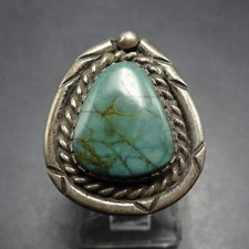 Old 1960s NATURAL GREEN TURQUOISE Sterling Silver RING size 6 Vintage PAWN