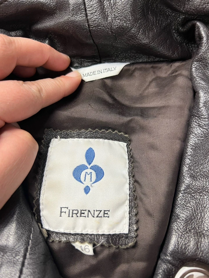 Chaqueta de Cuero Firenze Mujer 46 HECHA EN ITALIA Abrigo Marrón Botón Foto 3 de 4