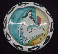 Vintage Mid Century Italian Pottery Nude Lady Ashtray Trinket Dish