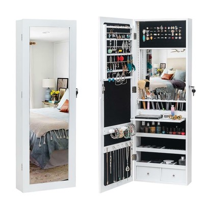 Led Light Mirror Jewelry Armoire Wall Mounted Hung Over Door Cabinet Organizer Led Light Mirror Jewelry Armoire Wall, Jewelry Armoire Over The Door