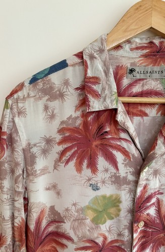 Allsaints “Kanaloa” Short Sleeve Floral Hawaiian Shirt Palm Tree Print Small - Picture 4 of 11