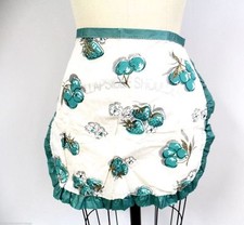 Vintage Apron Plastic 1950s Green  Gold Cherries Print