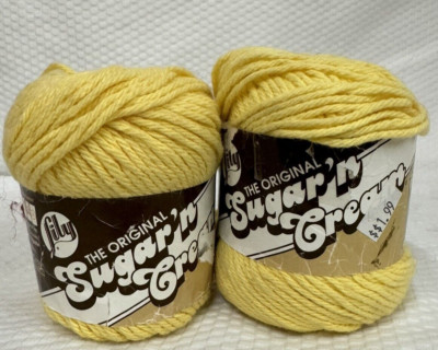 2~Spinrite LILY SUGAR 'N CREAM Yarn: Solids~YELLOW~ 100% Cotton 2.5oz-120yd ea
