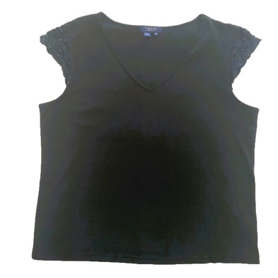 Chaps Ladies Top Pitch Black XLarge Lace cap sleeves