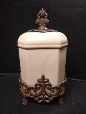 Gg Collection Ceramic Canister With Metal Base Cream For Sale Online Ebay