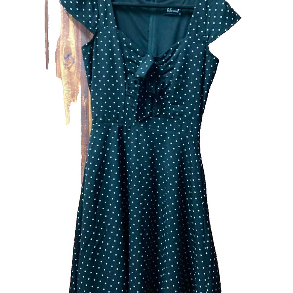REVIVAL Rockabilly Size 6  Polka Dot Fit And Flare  midi Pinup Dress*