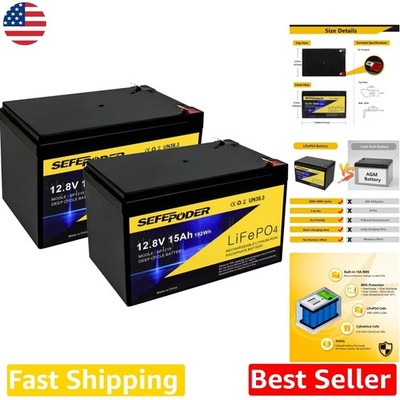 2-Pack 12V 15Ah LiFePO4 Battery, 2000+ Cycles, Lightweight, BMS
