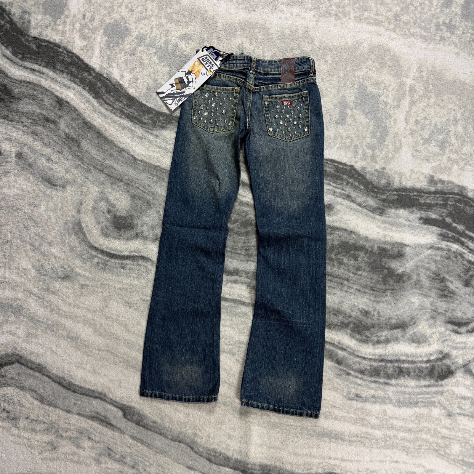 Vintage Miss Sixty 2000s Y2K 'Eden' Blue Studded Bootcut Low Rise Size 27 Jeans