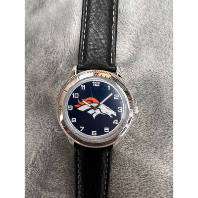 Denver Broncos Watch Classic Sports Men's Black Leather Band Sparo NFL Official