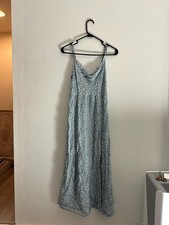 American Eagle Blue Floral Cowl Neck Midi Dress with Slit, Size S