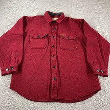 Vintage Woolrich Mens Large Wool Blend Button Heavy Shirt Jacket Red Outdoor