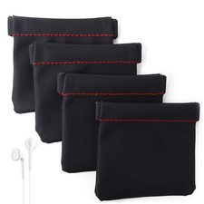 Honbay 4PCS PU Leather Earphone Pouch Headphone Storage Bag with Snap Black