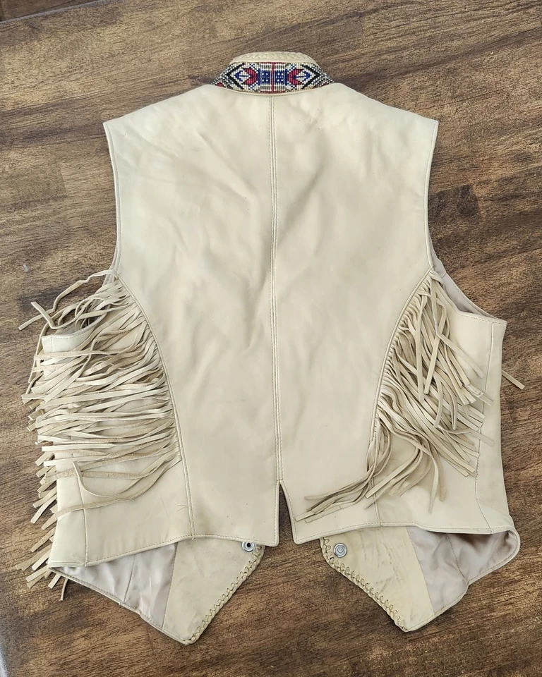 Chaleco de cuero genuino broches de presión occidentales/nativos americanos talla 10 hecho en EE. UU. Foto 2 de 4