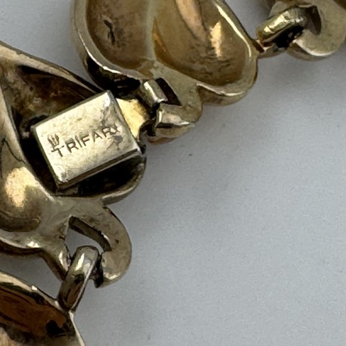 SELTEN 40-50er Krone Trifari gepufftes Blatt Glieder Halsband Halskette goldfarben glänzend EUC - Bild 7 von 7
