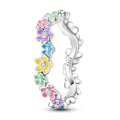 #ad European 925 Sterling Silver Finger Ring CZ Colorful Flowers for Women Jewelry $7.62